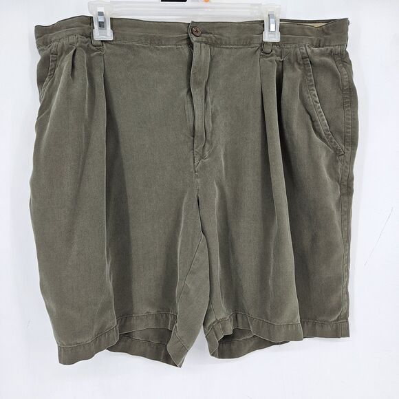 Tommy Bahama Shorts Mens 40 Green 100% Silk Pleated Casual Relaxed Fit Pockets - Picture 1 of 12